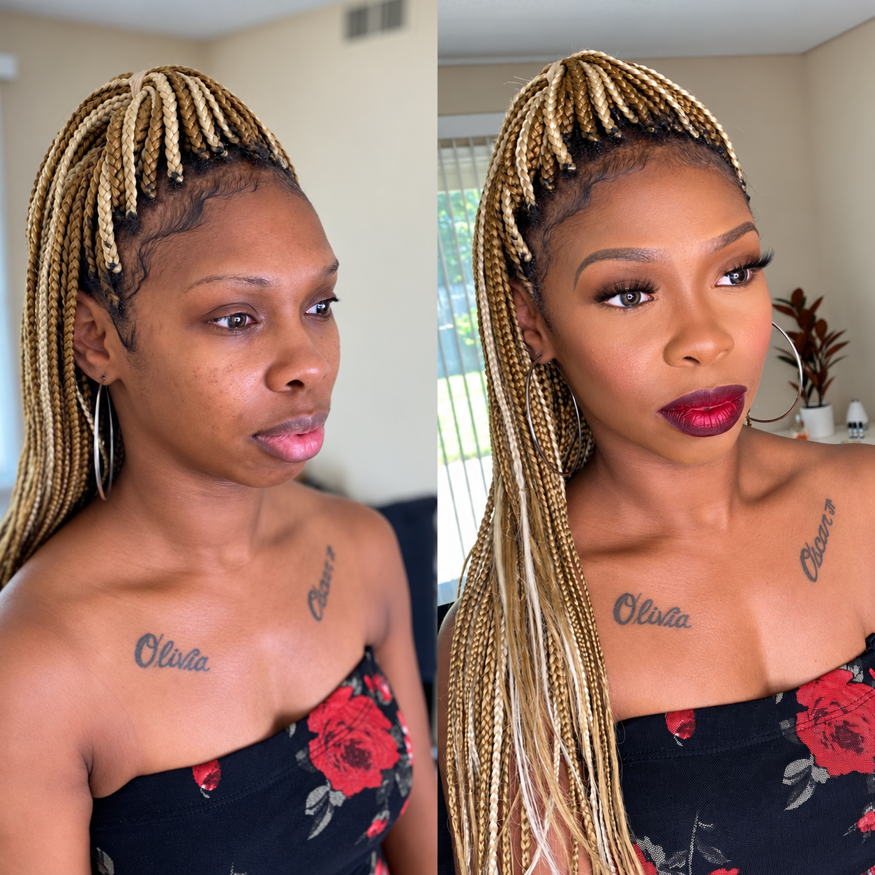 Client before and after a KS Artistry Studio makeup application