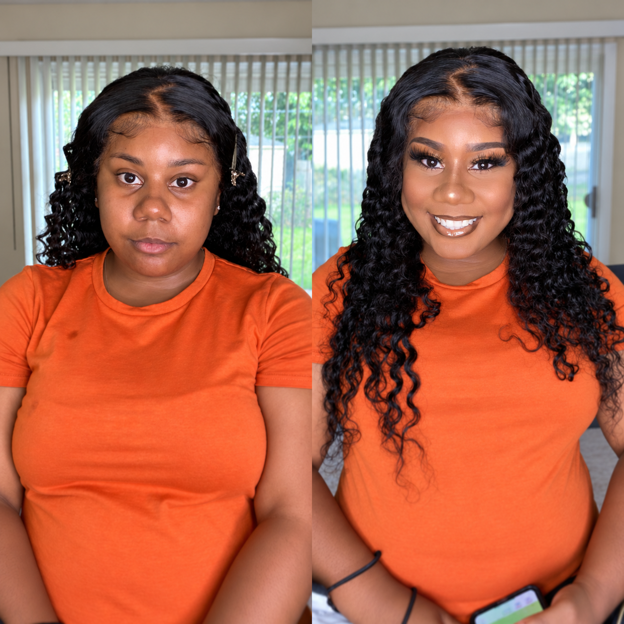 Before and after soft glam makeup application